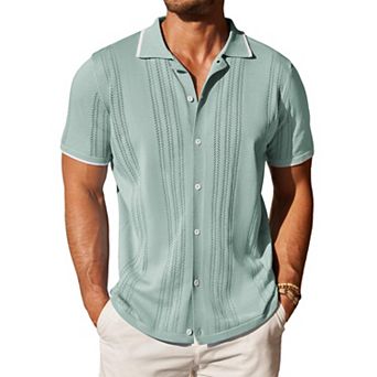 COOFANDY Men' Knitted Button Down Polo Shirt Classic Short Sleeve Shirts Casual Beach Shirts
