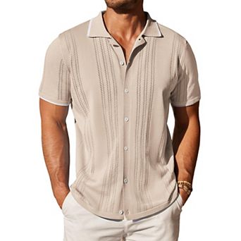 COOFANDY Men' Knitted Button Down Polo Shirt Classic Short Sleeve Shirts Casual Beach Shirts