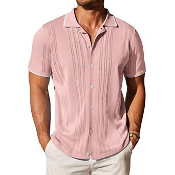 COOFANDY Men' Knitted Button Down Polo Shirt Classic Short Sleeve Shirts Casual Beach Shirts