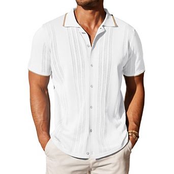 COOFANDY Men' Knitted Button Down Polo Shirt Classic Short Sleeve Shirts Casual Beach Shirts