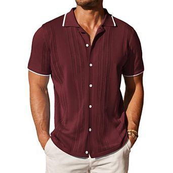 COOFANDY Men' Knitted Button Down Polo Shirt Classic Short Sleeve Shirts Casual Beach Shirts