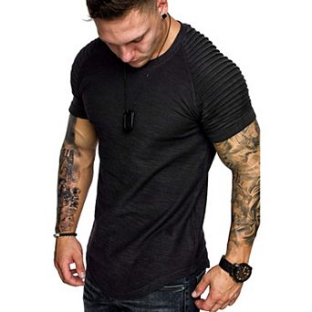COOFANDY Men' Fitted T-Shirt Pleated Raglan Sleeve Bodybuilding Gym Tee Short Sleeve Fashion