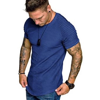 COOFANDY Men' Fitted T-Shirt Pleated Raglan Sleeve Bodybuilding Gym Tee Short Sleeve Fashion