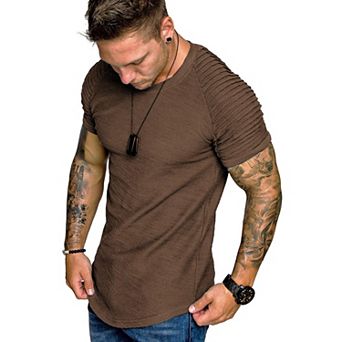 COOFANDY Men' Fitted T-Shirt Pleated Raglan Sleeve Bodybuilding Gym Tee Short Sleeve Fashion