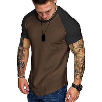 COOFANDY Men' Fitted T-Shirt Pleated Raglan Sleeve Bodybuilding Gym Tee Short Sleeve Fashion