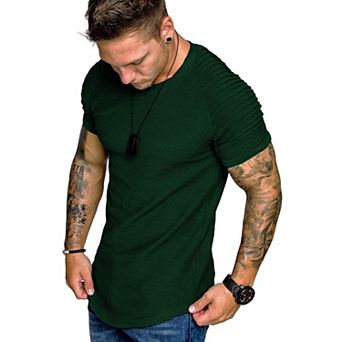 COOFANDY Men' Fitted T-Shirt Pleated Raglan Sleeve Bodybuilding Gym Tee Short Sleeve Fashion