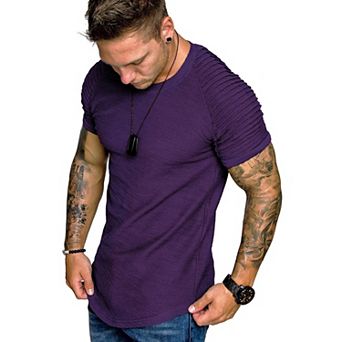 COOFANDY Men' Fitted T-Shirt Pleated Raglan Sleeve Bodybuilding Gym Tee Short Sleeve Fashion