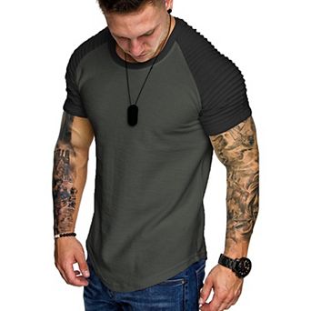 COOFANDY Men' Fitted T-Shirt Pleated Raglan Sleeve Bodybuilding Gym Tee Short Sleeve Fashion