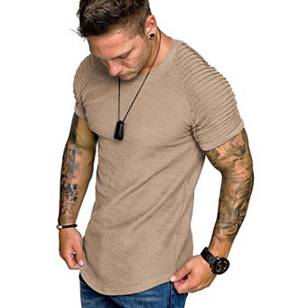 COOFANDY Men' Fitted T-Shirt Pleated Raglan Sleeve Bodybuilding Gym Tee Short Sleeve Fashion