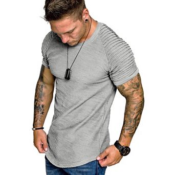 COOFANDY Men' Fitted T-Shirt Pleated Raglan Sleeve Bodybuilding Gym Tee Short Sleeve Fashion