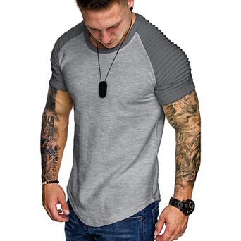 COOFANDY Men' Fitted T-Shirt Pleated Raglan Sleeve Bodybuilding Gym Tee Short Sleeve Fashion