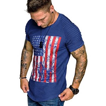 COOFANDY Men' Fitted T-Shirt Pleated Raglan Sleeve Bodybuilding Gym Tee Short Sleeve Fashion