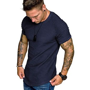 COOFANDY Men' Fitted T-Shirt Pleated Raglan Sleeve Bodybuilding Gym Tee Short Sleeve Fashion