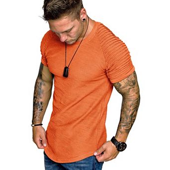 COOFANDY Men' Fitted T-Shirt Pleated Raglan Sleeve Bodybuilding Gym Tee Short Sleeve Fashion