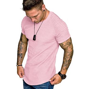 COOFANDY Men' Fitted T-Shirt Pleated Raglan Sleeve Bodybuilding Gym Tee Short Sleeve Fashion