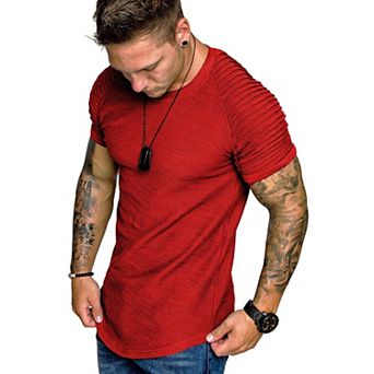 COOFANDY Men' Fitted T-Shirt Pleated Raglan Sleeve Bodybuilding Gym Tee Short Sleeve Fashion