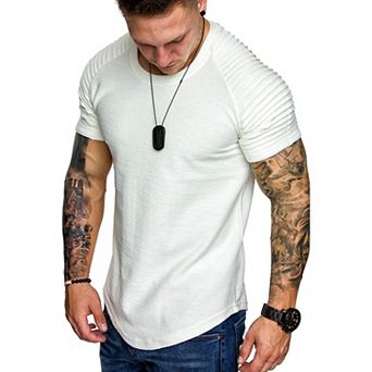 COOFANDY Men' Fitted T-Shirt Pleated Raglan Sleeve Bodybuilding Gym Tee Short Sleeve Fashion