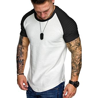 COOFANDY Men' Fitted T-Shirt Pleated Raglan Sleeve Bodybuilding Gym Tee Short Sleeve Fashion