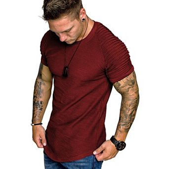 COOFANDY Men' Fitted T-Shirt Pleated Raglan Sleeve Bodybuilding Gym Tee Short Sleeve Fashion