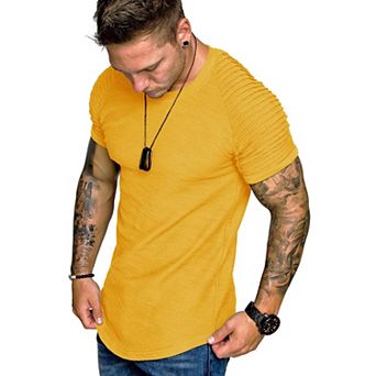 COOFANDY Men' Fitted T-Shirt Pleated Raglan Sleeve Bodybuilding Gym Tee Short Sleeve Fashion