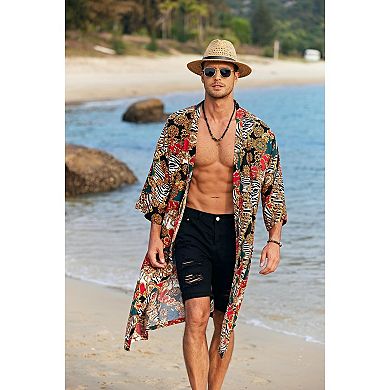 COOFANDY Mens Kimono Robe Lightweight Open Front Long Cardigan Japanese Silk Bathrobe Casual Robes