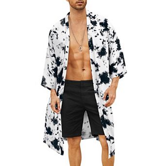 COOFANDY Mens Kimono Robe Lightweight Open Front Long Cardigan Japanese Silk Bathrobe Casual Robes