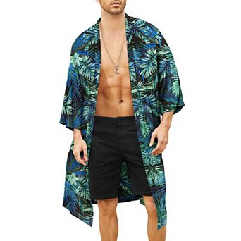 COOFANDY Mens Kimono Robe Lightweight Open Front Long Cardigan Japanese Silk Bathrobe Casual Robes