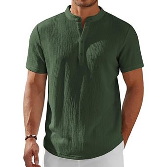 COOFANDY Men' Henley Shirt Short Sleeve Stand Collar Summer Casual Beach Hippie T-Shirts