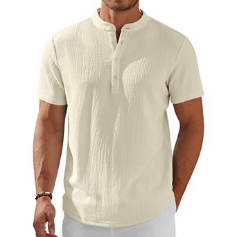 COOFANDY Men' Henley Shirt Short Sleeve Stand Collar Summer Casual Beach Hippie T-Shirts