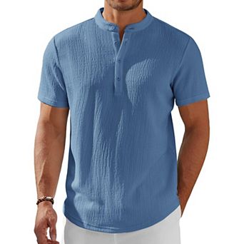 COOFANDY Men' Henley Shirt Short Sleeve Stand Collar Summer Casual Beach Hippie T-Shirts