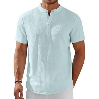 COOFANDY Men' Henley Shirt Short Sleeve Stand Collar Summer Casual Beach Hippie T-Shirts