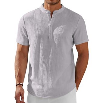 COOFANDY Men' Henley Shirt Short Sleeve Stand Collar Summer Casual Beach Hippie T-Shirts