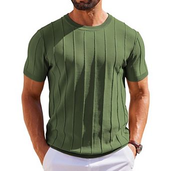 COOFANDY T Shirts for Men Summer Crew Neck Ribbed Sweater Shirts Slim Fit Short Sleeve Dressy