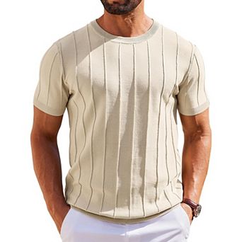 COOFANDY T Shirts for Men Summer Crew Neck Ribbed Sweater Shirts Slim Fit Short Sleeve Dressy