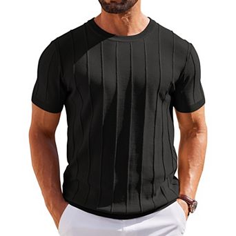 COOFANDY T Shirts for Men Summer Crew Neck Ribbed Sweater Shirts Slim Fit Short Sleeve Dressy