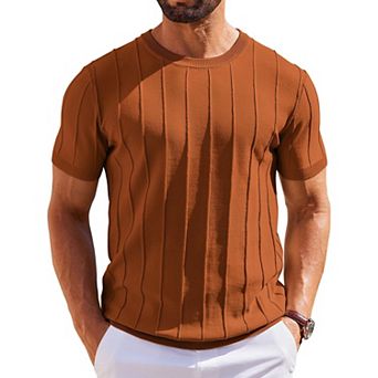 COOFANDY T Shirts for Men Summer Crew Neck Ribbed Sweater Shirts Slim Fit Short Sleeve Dressy
