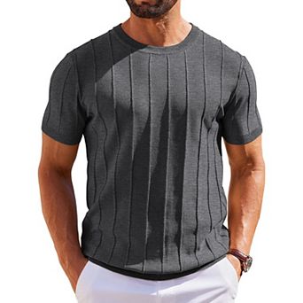 COOFANDY T Shirts for Men Summer Crew Neck Ribbed Sweater Shirts Slim Fit Short Sleeve Dressy