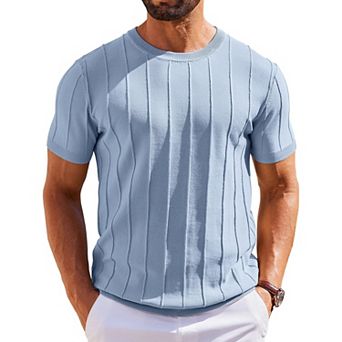 COOFANDY T Shirts for Men Summer Crew Neck Ribbed Sweater Shirts Slim Fit Short Sleeve Dressy