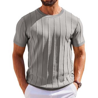COOFANDY T Shirts for Men Summer Crew Neck Ribbed Sweater Shirts Slim Fit Short Sleeve Dressy