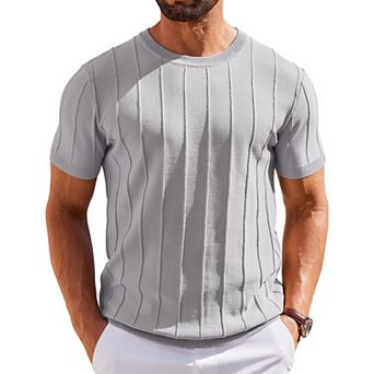 COOFANDY T Shirts for Men Summer Crew Neck Ribbed Sweater Shirts Slim Fit Short Sleeve Dressy