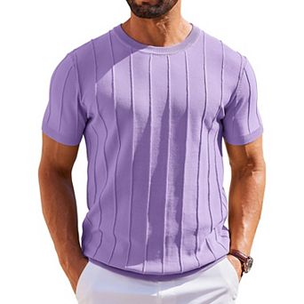 COOFANDY T Shirts for Men Summer Crew Neck Ribbed Sweater Shirts Slim Fit Short Sleeve Dressy