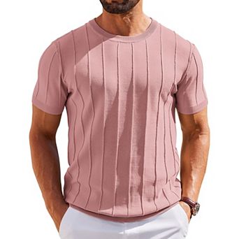 COOFANDY T Shirts for Men Summer Crew Neck Ribbed Sweater Shirts Slim Fit Short Sleeve Dressy