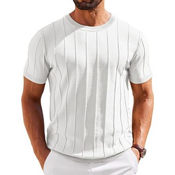 COOFANDY T Shirts for Men Summer Crew Neck Ribbed Sweater Shirts Slim Fit Short Sleeve Dressy