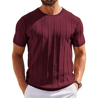 COOFANDY T Shirts for Men Summer Crew Neck Ribbed Sweater Shirts Slim Fit Short Sleeve Dressy