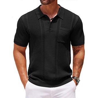 COOFANDY Knit Polo Shirts for Men Short Sleeve Textured Polo Shirt Slim Fit Summer Collared T