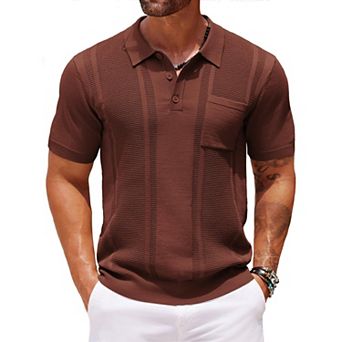 COOFANDY Knit Polo Shirts for Men Short Sleeve Textured Polo Shirt Slim Fit Summer Collared T