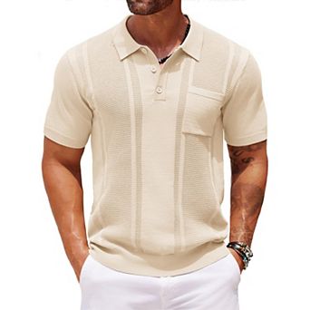 COOFANDY Knit Polo Shirts for Men Short Sleeve Textured Polo Shirt Slim Fit Summer Collared T