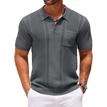 COOFANDY Knit Polo Shirts for Men Short Sleeve Textured Polo Shirt Slim Fit Summer Collared T