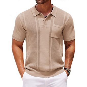 COOFANDY Knit Polo Shirts for Men Short Sleeve Textured Polo Shirt Slim Fit Summer Collared T