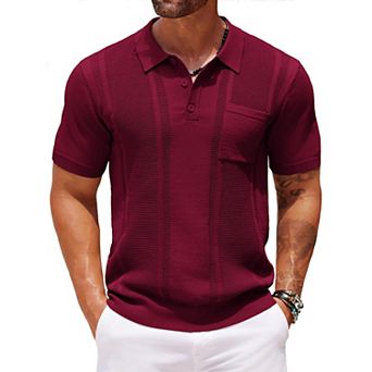 COOFANDY Knit Polo Shirts for Men Short Sleeve Textured Polo Shirt Slim Fit Summer Collared T